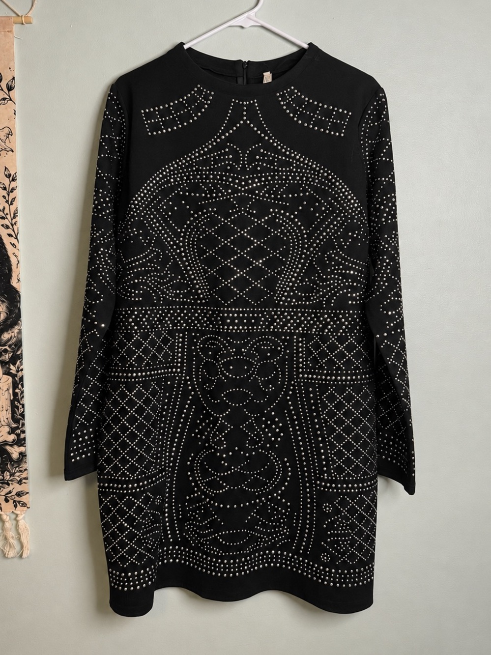 Black Studded Stretch Long-Sleeve Dress (XXL)